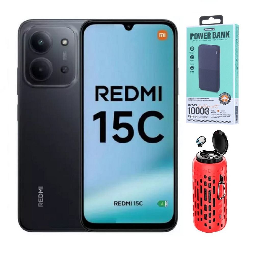 Xiaomi Redmi 15C 4G 256GB 4+4GB Negro + Powerbank 10000mAh +  Parlante Bluetooth + Audifonos